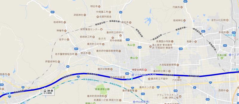 GoogleMap 南荒尾信号場→関ヶ原 しらさぎ