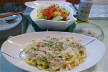高菜とサーモンのクリームパスタ