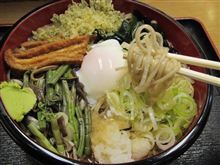 今日のディナーは、「本陣」温玉むじなそば500円＋特盛り200円