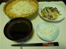今日のディナーは、スマ僧手作り、揖保の糸黒帯ひね＆ソーミンチャンプルー