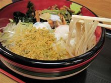 今日のディナーその２は、「本陣」温玉むじなそば500円+大盛100円