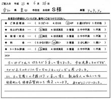 お客様の声をいただきました。　アルテッツァ　板金塗装　愛知県豊田市　倉地塗装　KRC