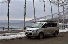 デリカにて温泉旅行。吹雪の中　無事に帰還しました。