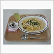 ベーコンときのこのクリームソースパスタ（タリアテッレ、大盛）＋チョコレートパフェ
