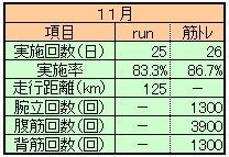 ２０１３年１１月ランニング＆筋トレ実績 