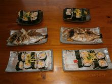 晩御飯　チラシ巻き寿司＆鯛の姿焼き