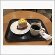 Sweet potato chiffon cake with coffee in starbucks