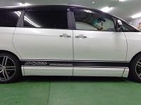 エスティマ　サイドデカール・ルーフ・ドアミラー　カーボンシート施工