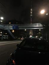 曇り空のスカイツリーと水道橋「中華そば勝本」 曇り空のスカイツリーと水道橋「中華そば勝本」