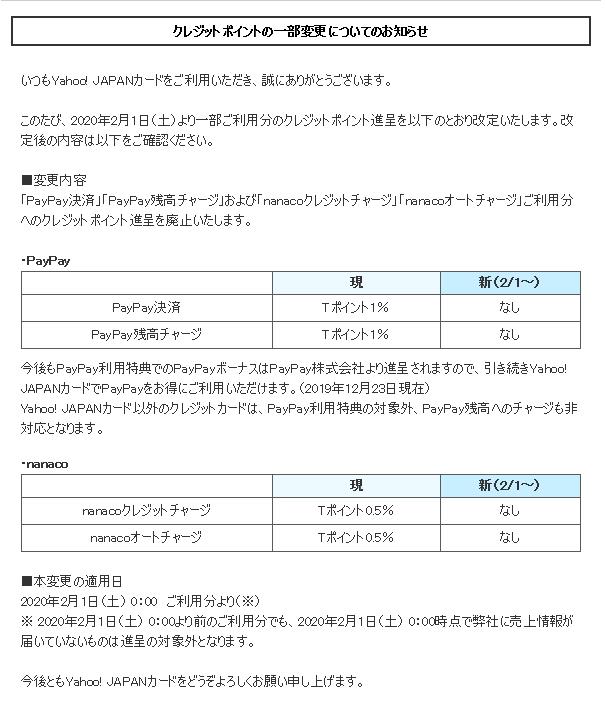 年2月からyahoo カードでの Nanacoクレジットチャージ Nanacoオートチャージ 利用分へのクレジットポイント付与廃止 よこよこ Y5y5 のブログ シャリオとi Mievの2台でハイブリッド みんカラ
