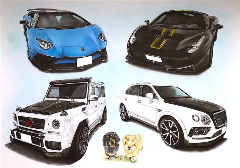 車4台と犬２匹 塗り絵屋のブログ 車とバイクの手描きイラスト絵を載せるブログ みんカラ