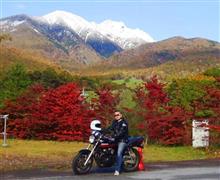 青空と雪山と紅葉と漢カワサキ♪