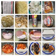 大阪王将・上海焼きそば＋こだわり酒場のレモンサワー＋ピーチミルクプリンアラモード＋豆腐＋キムチ。