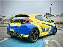 スウェーデンカラーを纏ったデモカー“GRヤリス”は、もちろんオーリンズDFVを装着。乗り心地の良さが際立つセッティングでしたが、減衰力調整すればそのままサーキット走行もOKなフトコロの深さが魅力です。