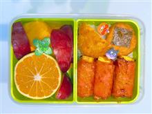 本日の娘のお弁当は、さつまいも🍠ベーコン巻き、ひれかつ、のりっこチキンにえだまめご飯弁当を作りました