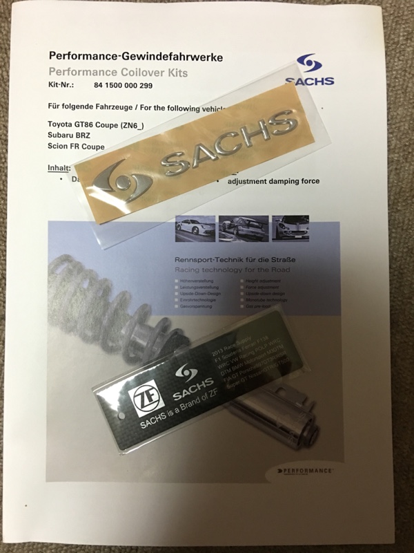 SACHS ザックス ネジ式車高調 取付（トヨタ 86・ZN6）by をつあ