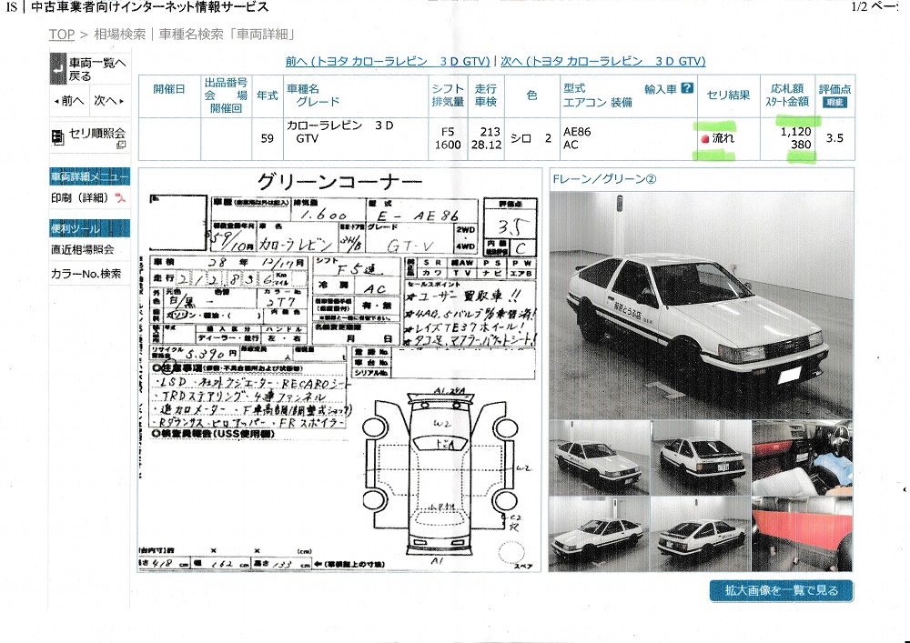 ａｅ８６オークション相場の話 トヨタ カローラレビン By きんちょ みんカラ