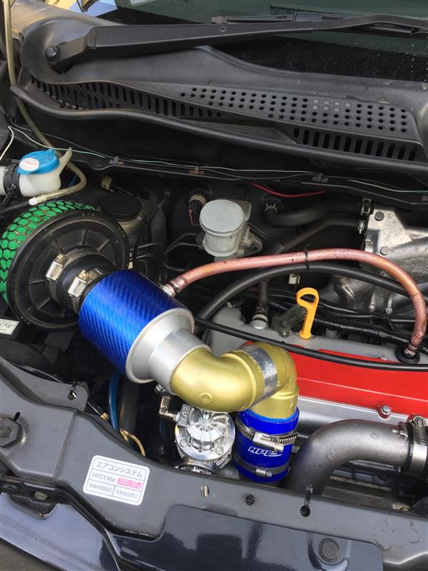 自作インテークチャンバー取り付け（スズキ ワゴンR・MH21S/22S