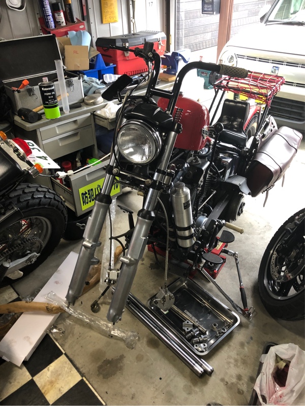35フォーク インナー交換 ローダウンスプリング交換（ハーレー