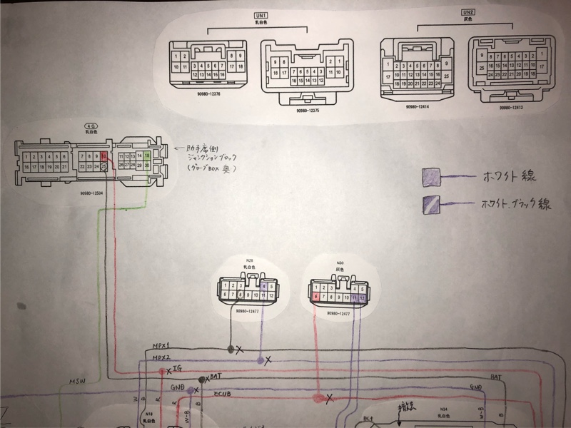 後付け 純正 パワーバックドア （コネクタ作成と配線図