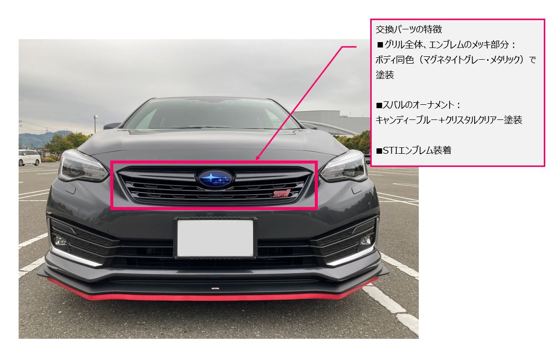 ワンオフ フロントグリル 交換①（スバル インプレッサ スポーツ