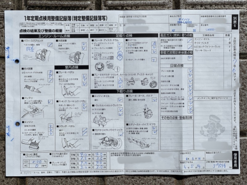 12ヶ月法定点検(6年目, 57,596km)（ダイハツ タントカスタム