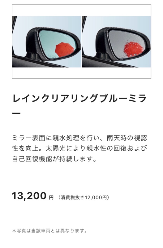 純正用品レインクリアリングブルーミラー取り付け（トヨタ