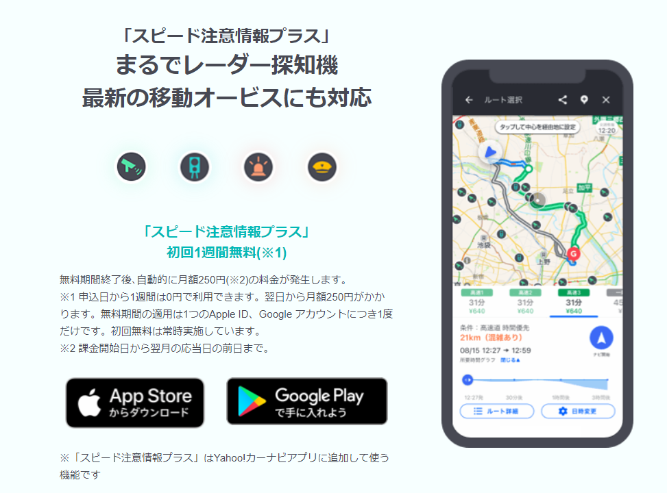 Yahoo!カーナビ 【スピード注意情報プラス】月額250円 のパーツ