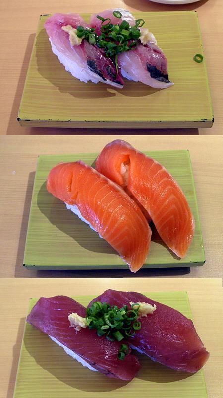 鯵、サーモン、かつおの握り