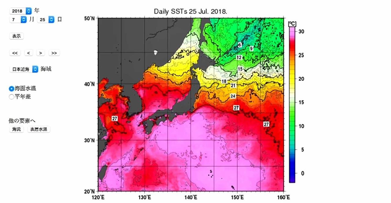 日本近海の海水温