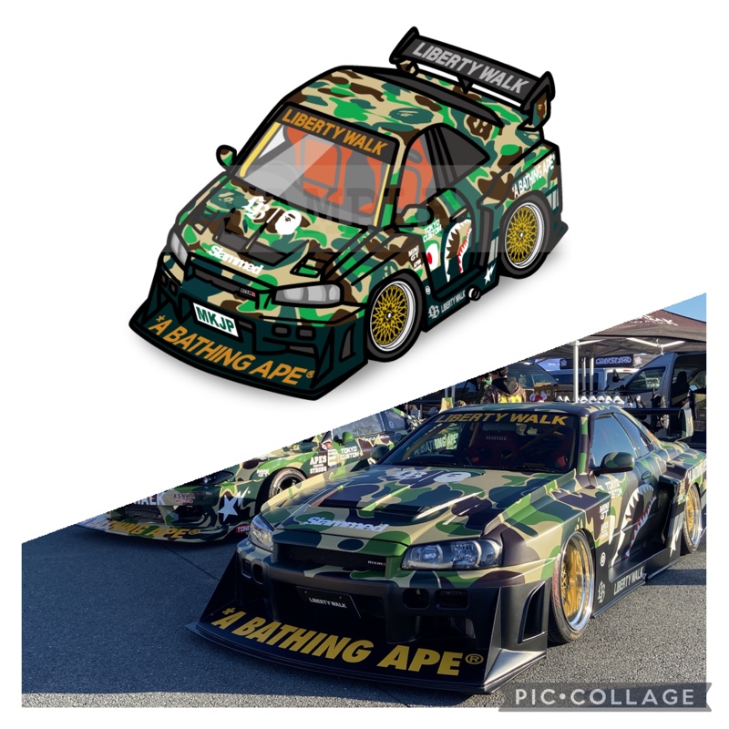 A BATHING APE × LIBERTY WALK スカイライン ER34を描いたよ